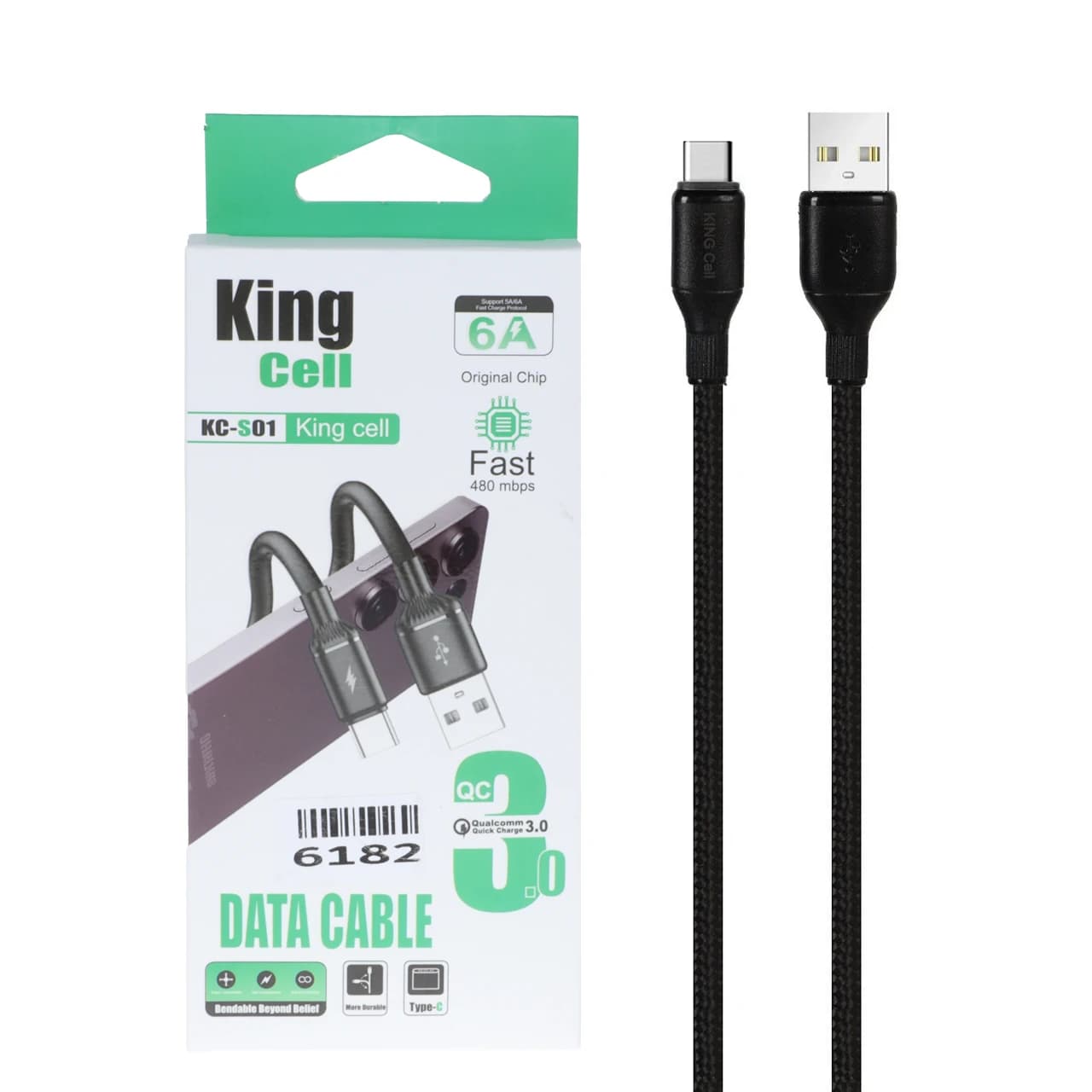 کابل شارژ فست King Cell Type-C مدل KC-S01 – مشکی – ASP (گارانتی شش ماهه آروین)