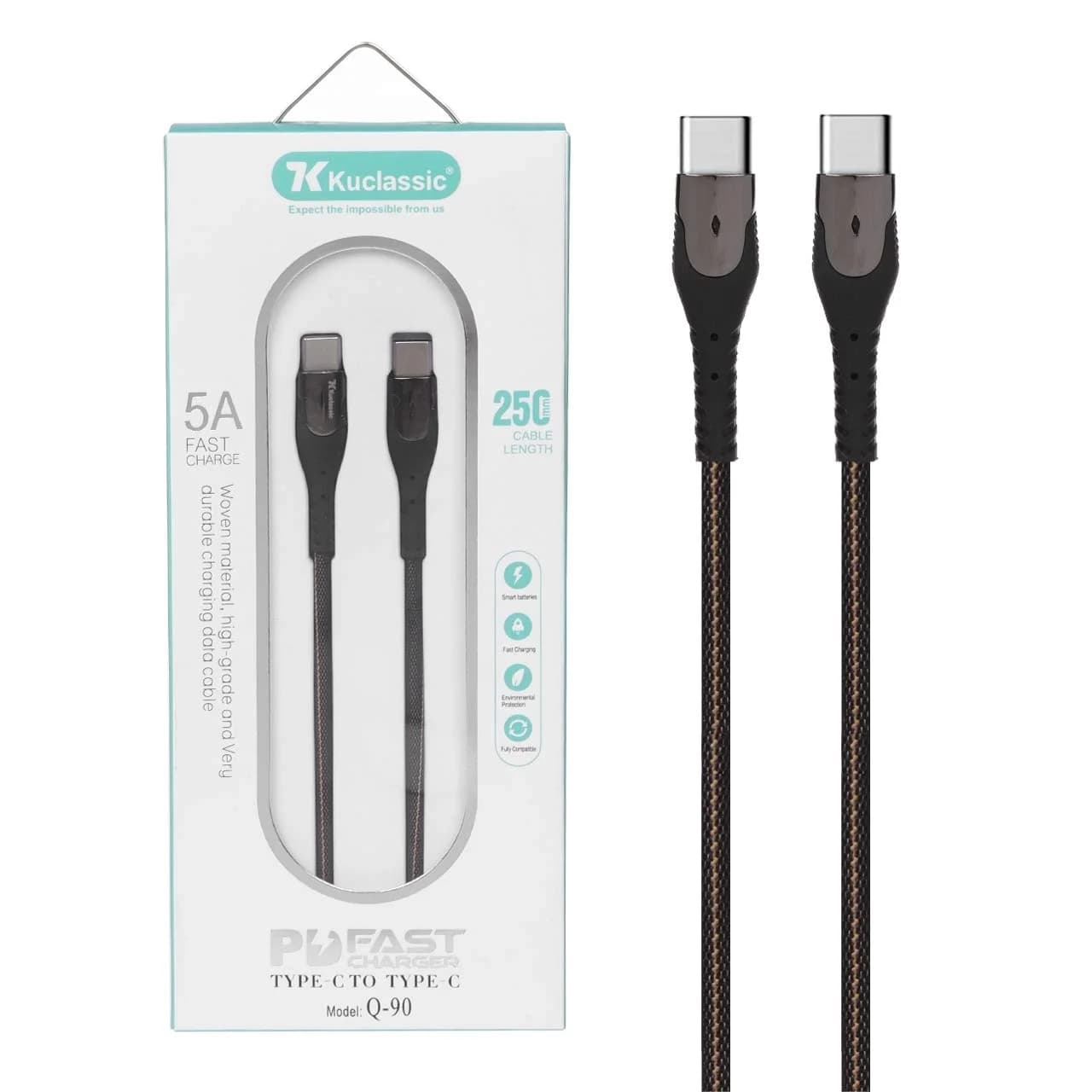 کابل شارژ PD و فست پاوربانک Kuclassic Type-C To Type-C مدل Q-90 – مشکی – ASP (گارانتی شش ماهه آروین) — تصویر ۲
