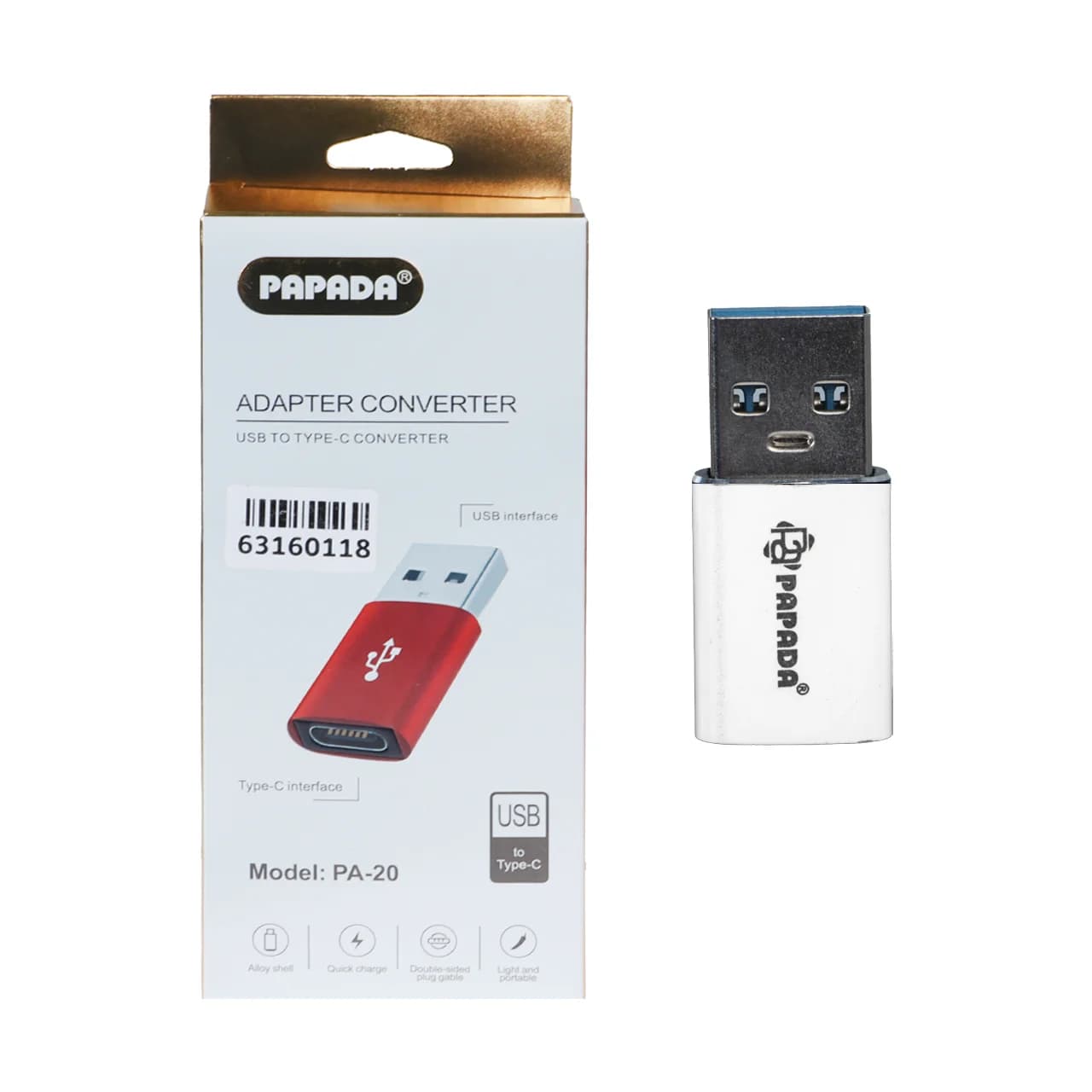 تبدیل Papada USB TO Type-C مدل PA-20 – نقره ای – ASP (گارانتی شش ماهه آروین) — تصویر ۳