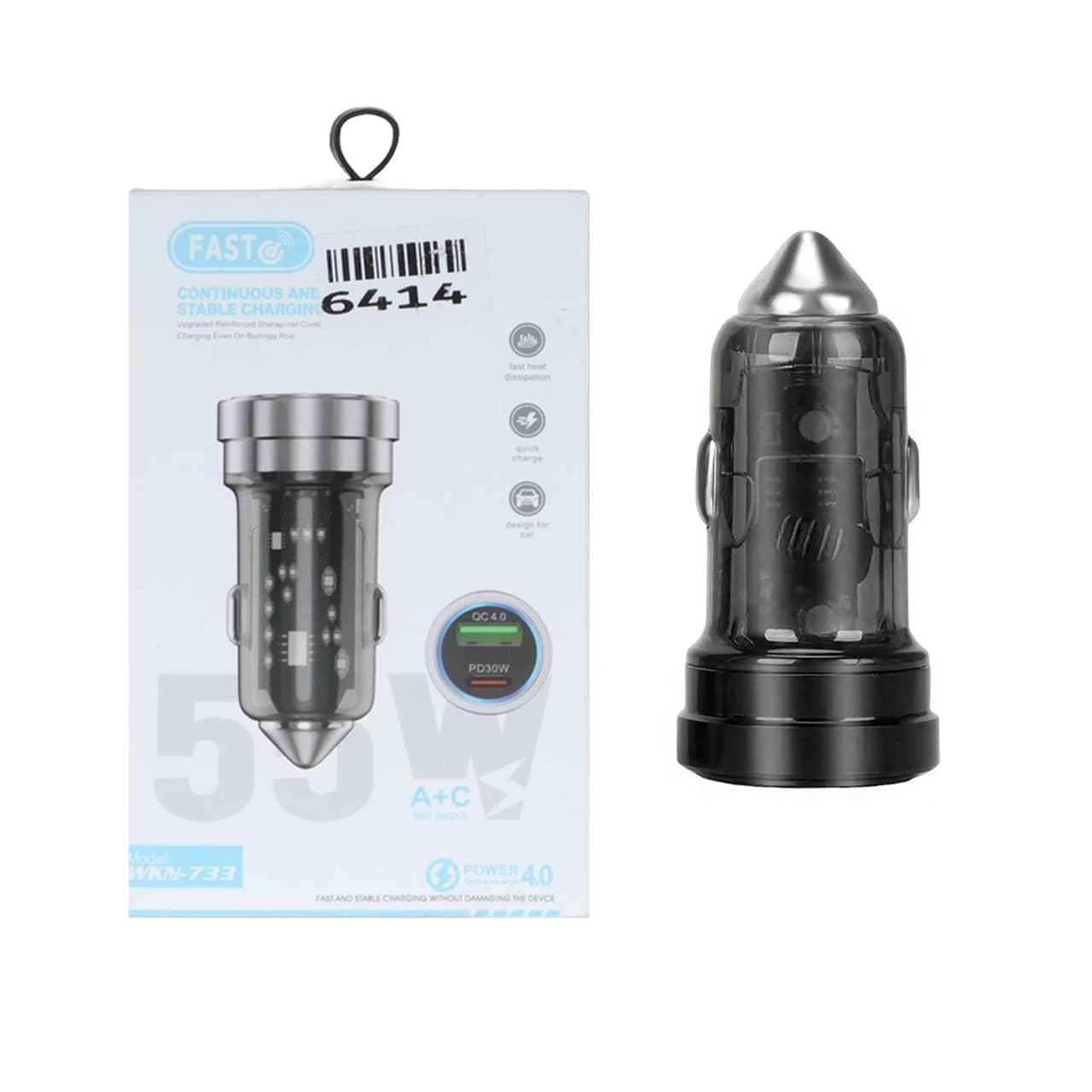 شارژر فندکی PD و فست دو پورت Fast مدل WKN-733 55W – مشکی – ASP (گارانتی شش ماهه آروین)