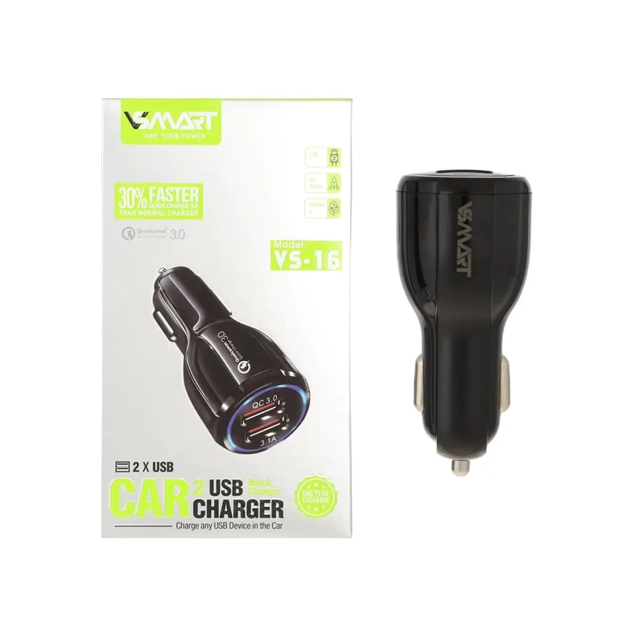 شارژر فندکی فست دو پورت V-Smart مدل VS-16 – مشکی – ASP (گارانتی شش ماهه آروین)