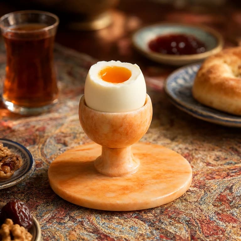 ظرف سنگی سرو تخم مرغ عسلی از سنگ مرمر پرتقالی کد 311 — تصویر ۵