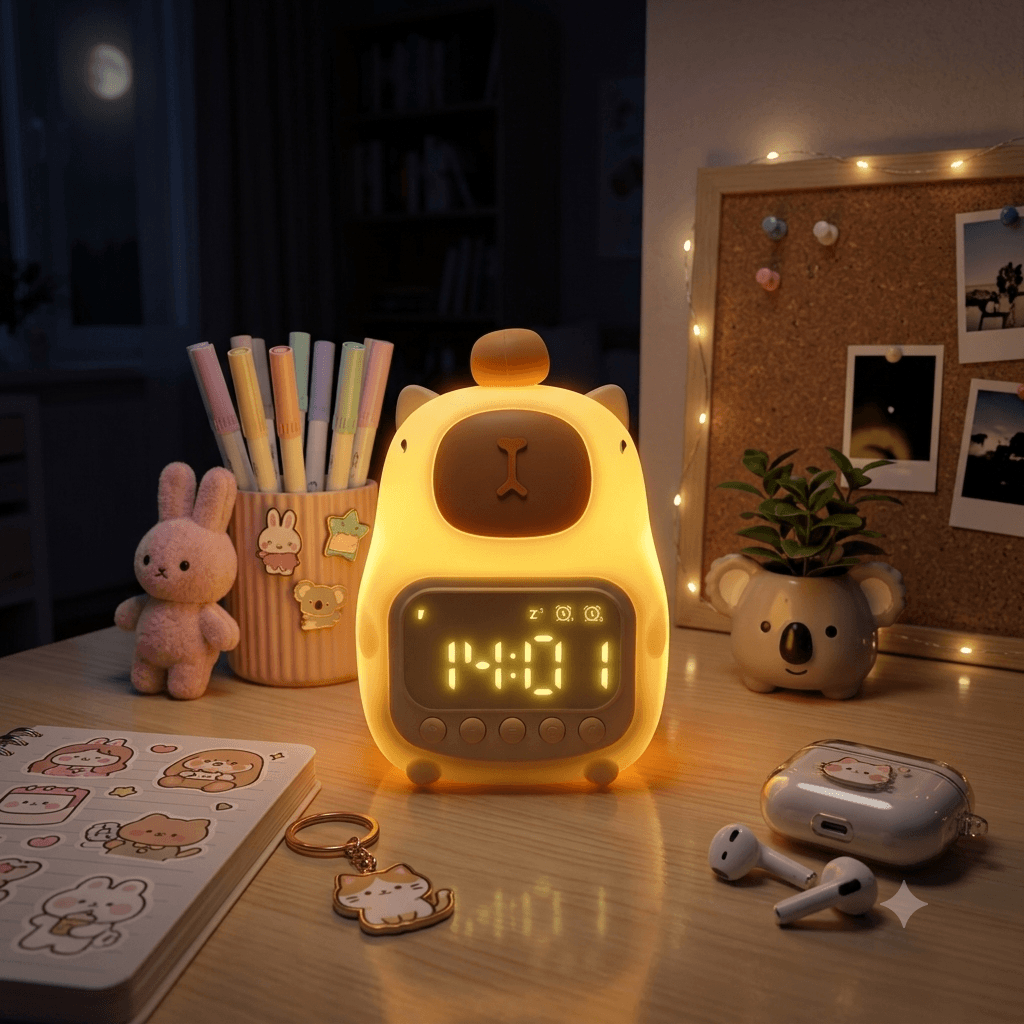 ساعت زنگدار وچراغ خواب سیلیکونی کاپیبارا