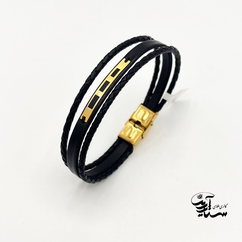 دستبند چرم و طلا مردانه کد 1081