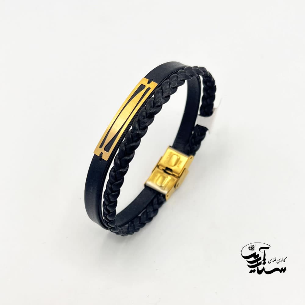دستبند چرم و طلا مردانه کد 1078