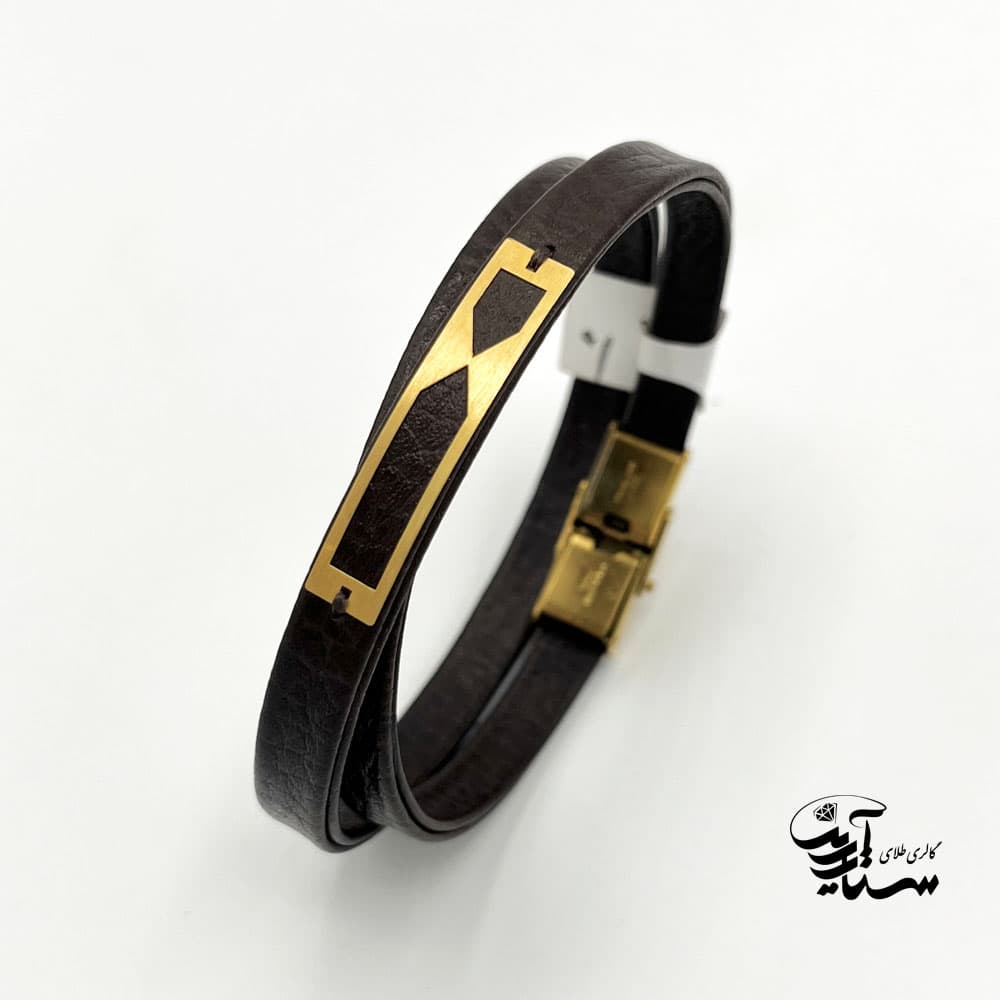 دستبند چرم و طلا مردانه کد 1014