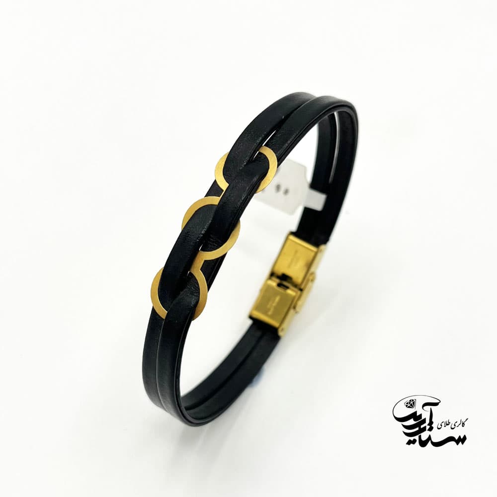 دستبند چرم و طلا مردانه کد 1013