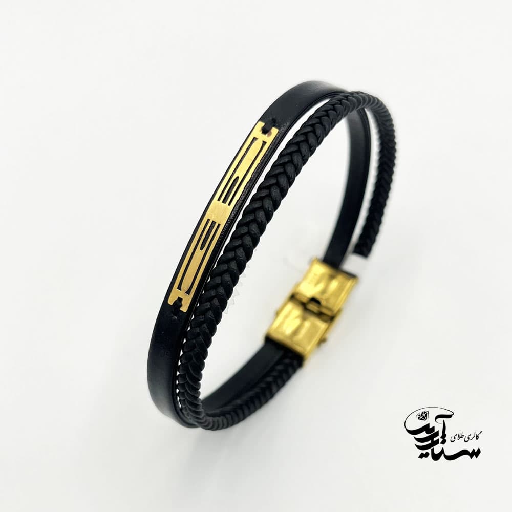 دستبند چرم و طلا مردانه کد 1006