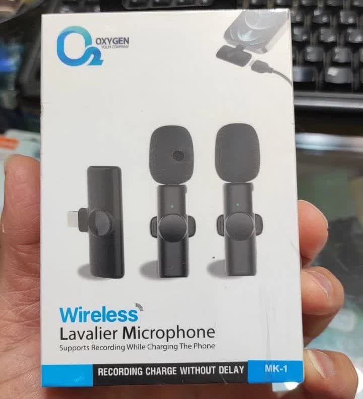 میکروفون بی‌سیم دو کاربره اکسیژن مدل MK1 یقه‌ای با پرت های تایپ C و لایتنینگ — تصویر ۳