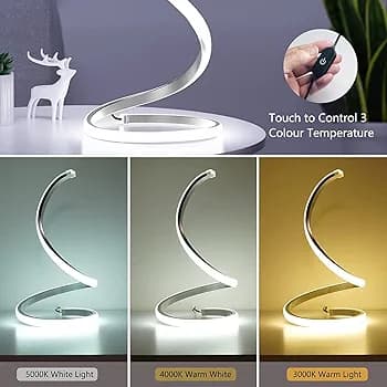 چراغ رومیزی مارپیچ LED، آباژور مدرن کنار تخت — تصویر ۸