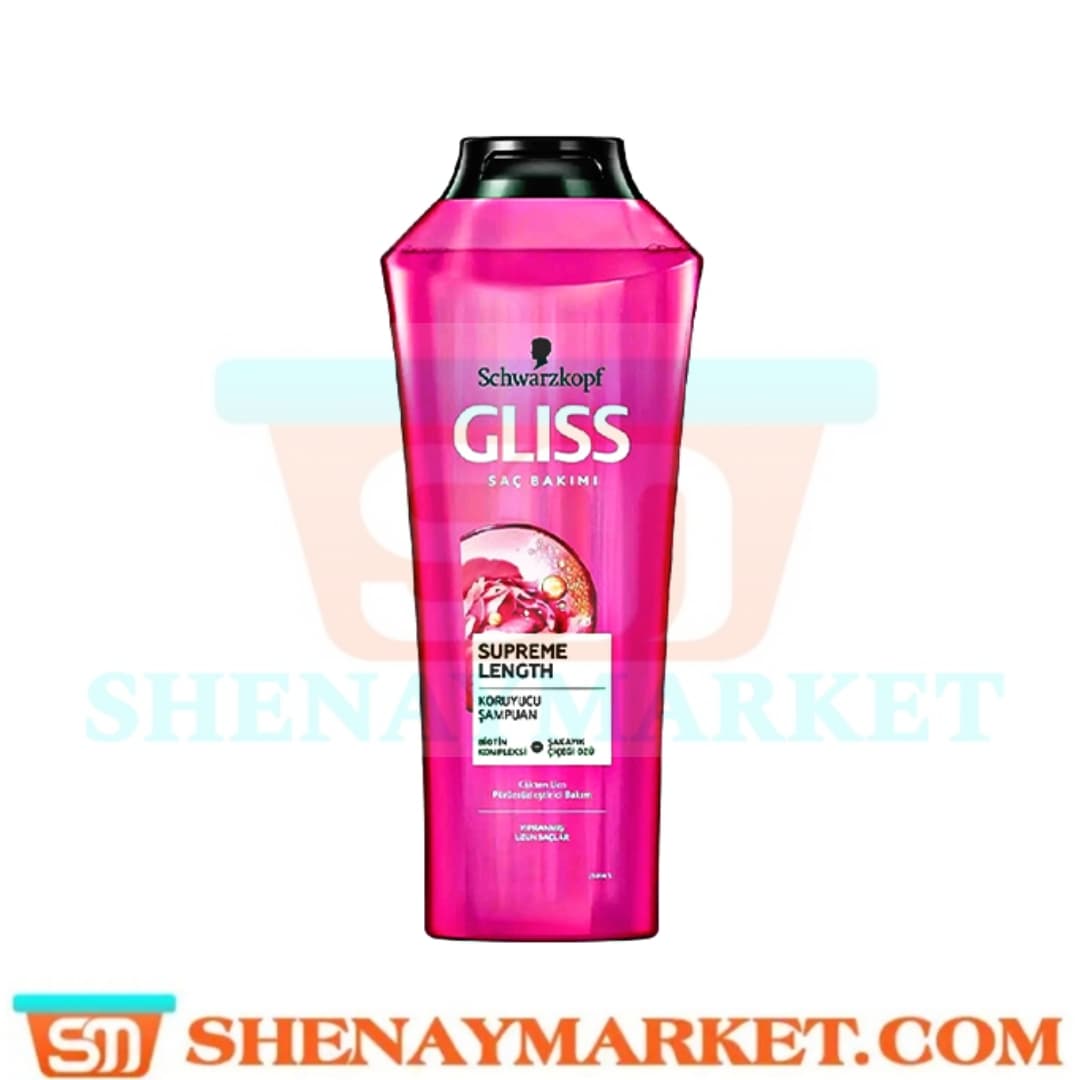 شامپو تقویت کننده و ترمیم کننده عمیق مو بلند گلیس مدل supreme length حجم 500 میل