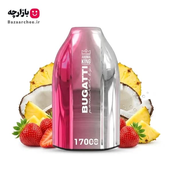 پاد یکبار مصرف توت فرنگی آناناس نارگیل پیناکولادا 17000 پاف آروما کینگ بوگاتی | AROMA KING BUGATTI 17000 STRAWBERRY PINACOLADA — تصویر ۲