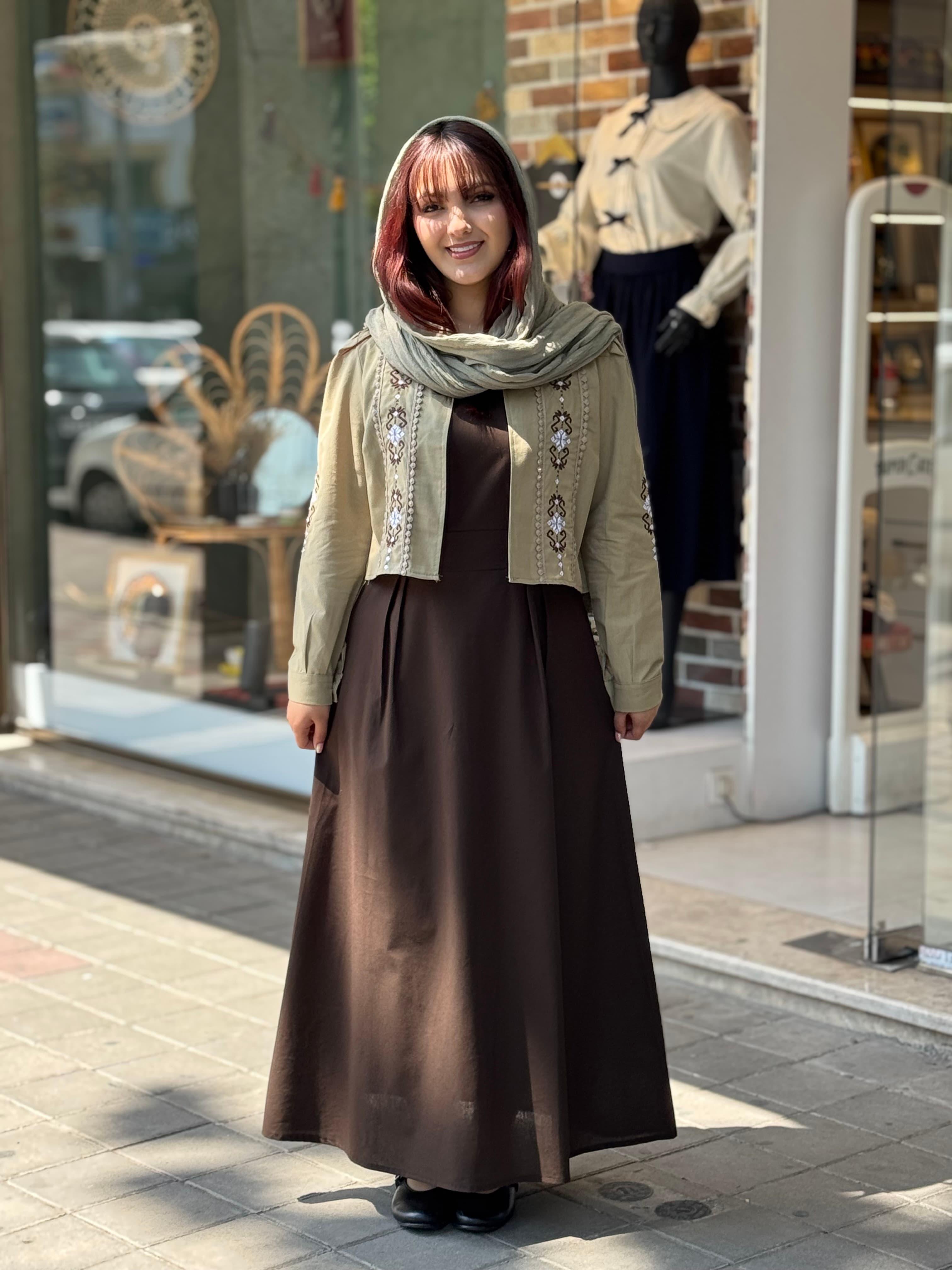 کت و سارافون پروانه سدری(خاکی) قهوه ای