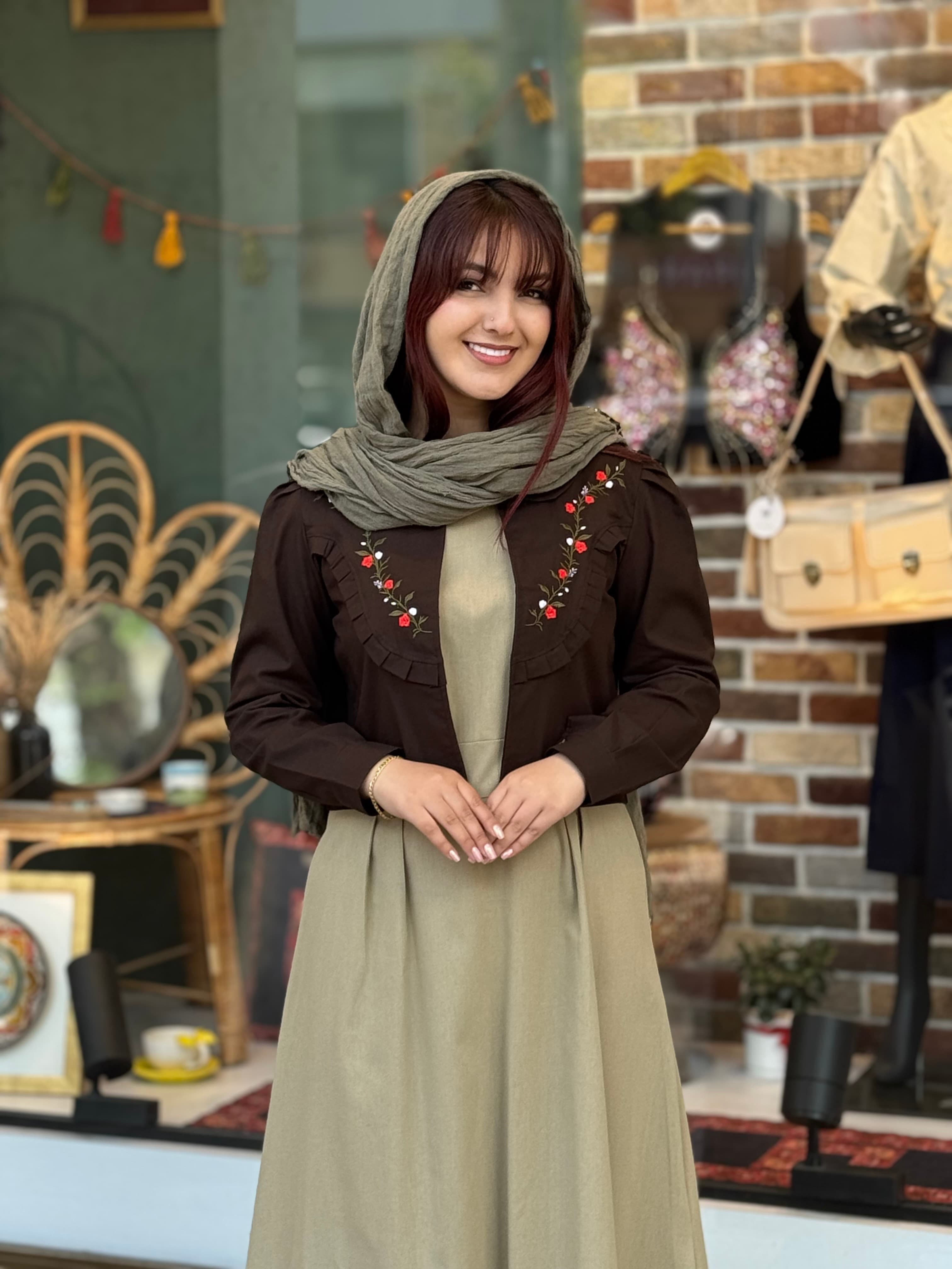 کت و سارافون شقایق سدری(خاکی) قهوه ای تیره — تصویر ۳
