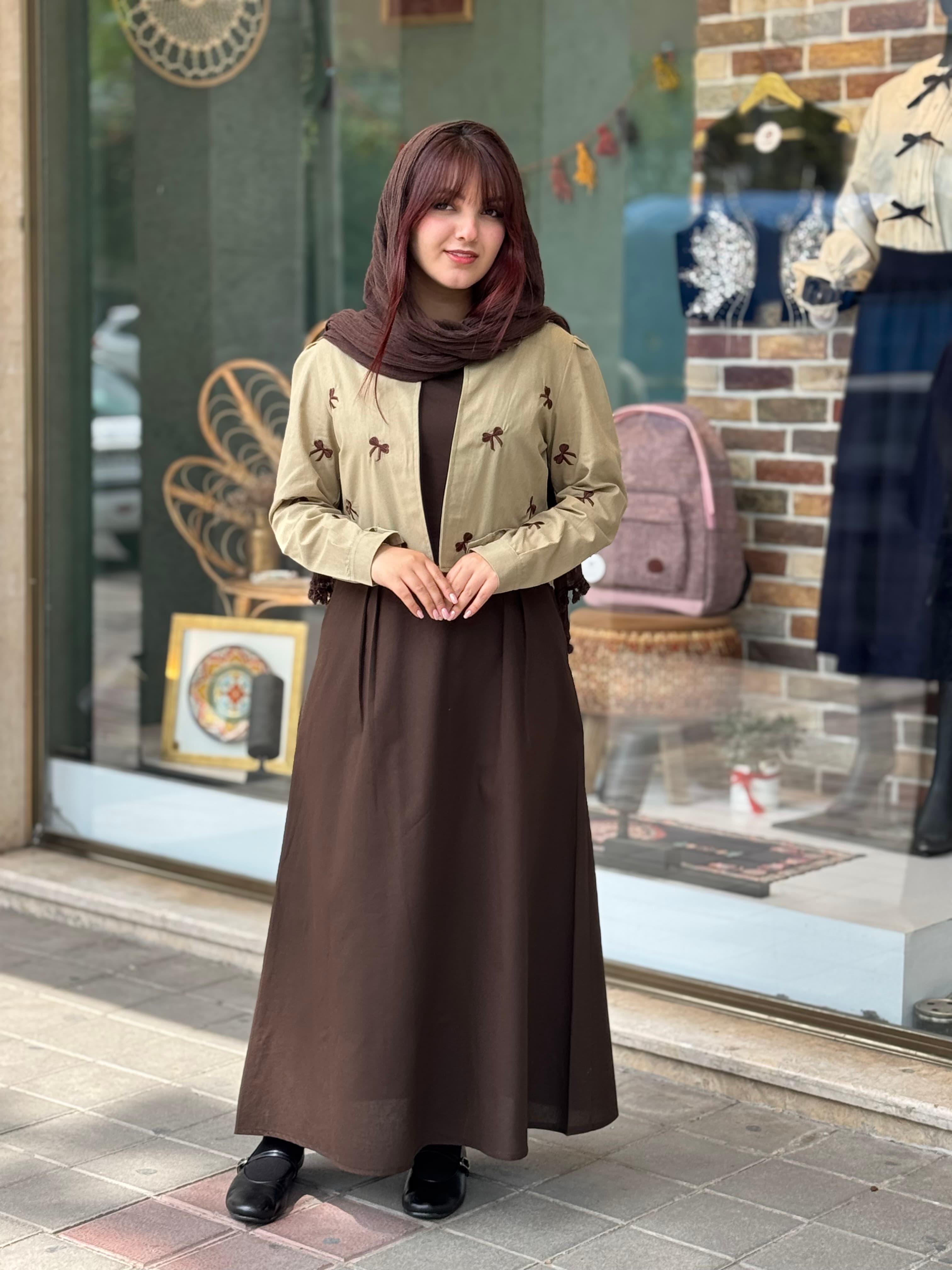 کت و سارافون پاپیون سدری(خاکی) قهوه ای تیره