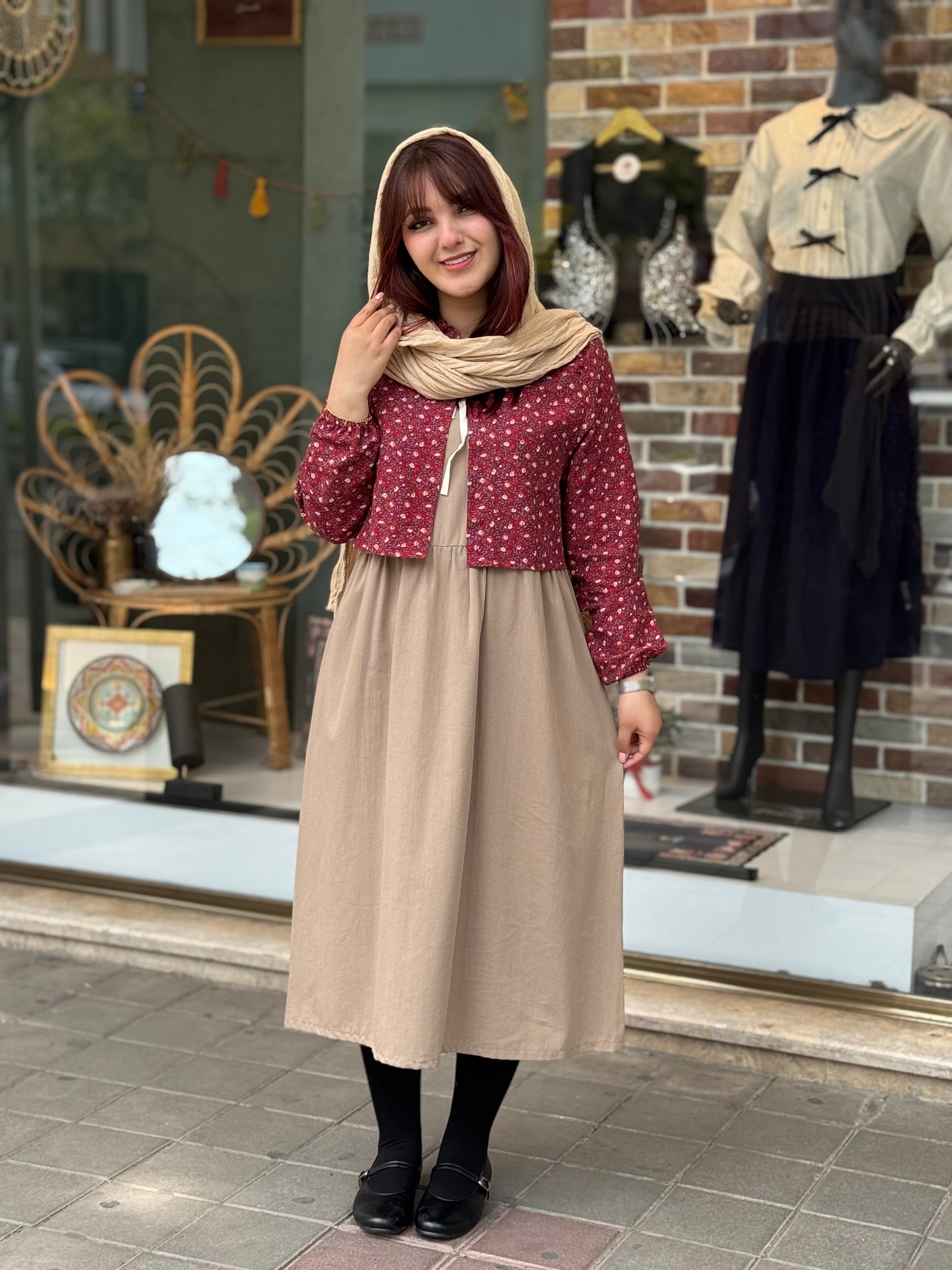 ست دو تیکه گندم کرم زرشکی