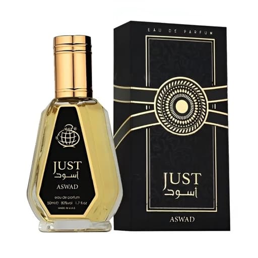 عطر ادکلن 50 میل فراگرنس ورد مدل جاست اسود just aswad رایحه ادکلن اسد