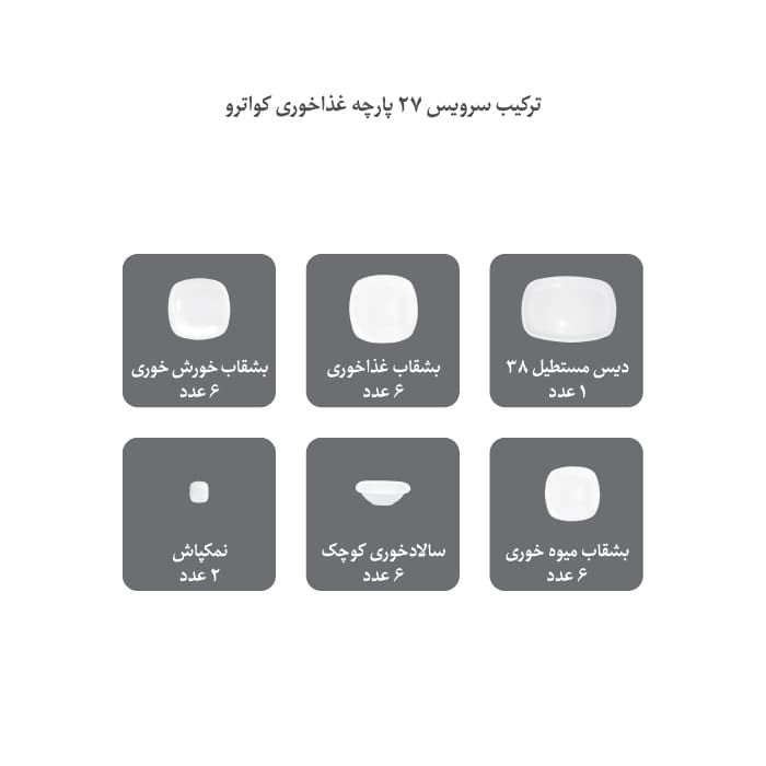 سرویس چینی ۲۷ پارچه چینی زرین مدل کواترو طرح مونت کارلو پلاتین — تصویر ۵