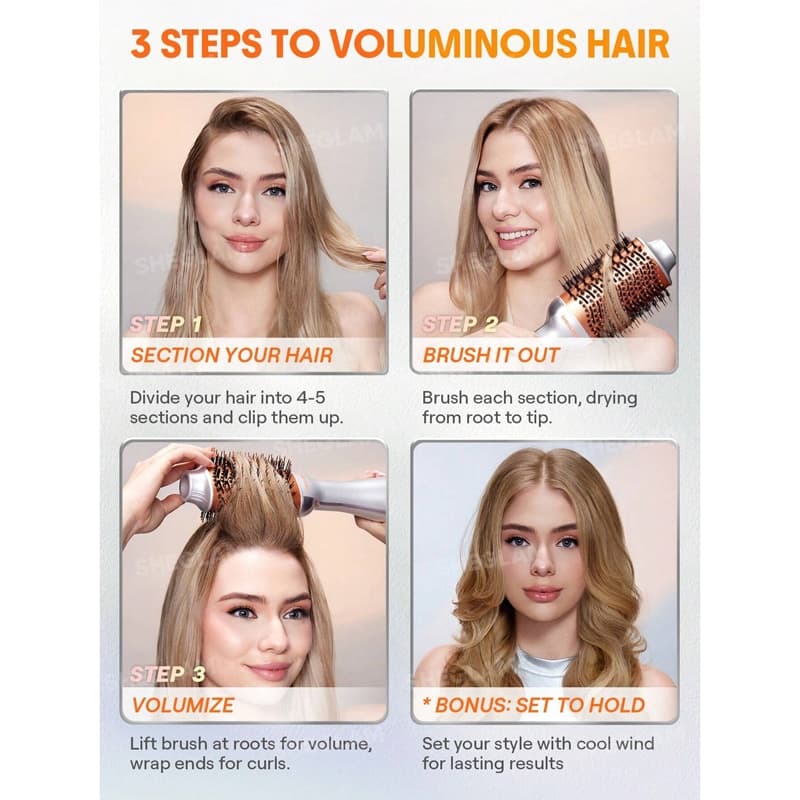 برس پیچ حرارتی حجم دهنده مو شیگلم Sheglam سایز 72mm مدل Blowout Bliss Volumizing Hot Air Brush — تصویر ۴