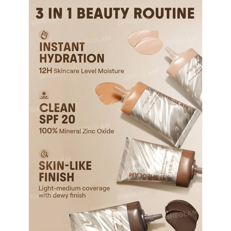 تینت پوست SPF20 شیگلم Sheglam مدل Dew & Done Skin Tint رنگ Chantilly — تصویر ۴