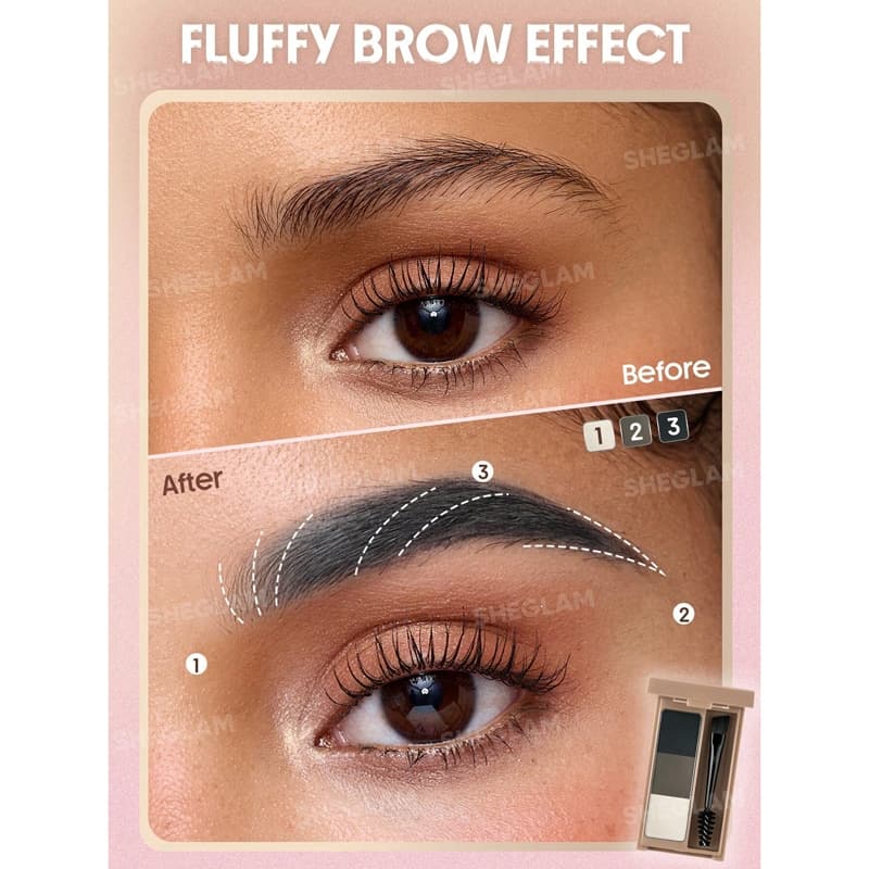 پالت 3 عددی سایه ابرو شیگلم Sheglam مدل Puff Brow Palette رنگ Charcoal — تصویر ۲