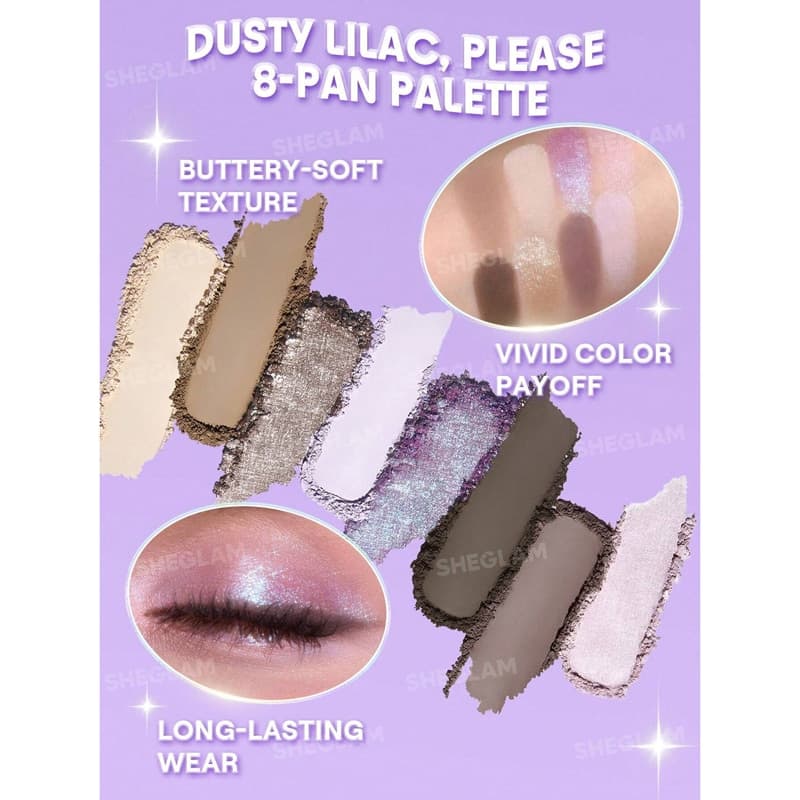 پالت سایه 8 رنگ شیگلم SHEGLAM مدل Please 8-Pan Palette رنگ Dusty Lilac — تصویر ۶