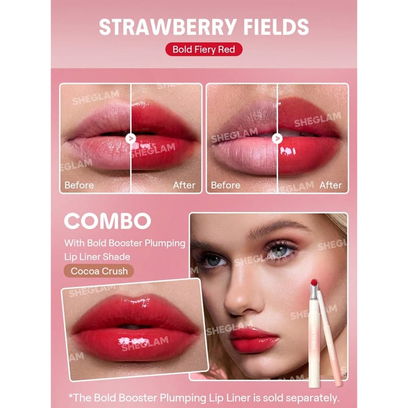 لیپ پلامپر حجم دهنده شیگلم Sheglam مدل Bold Booster Lip Plumper رنگ Strawberry Fields — تصویر ۲