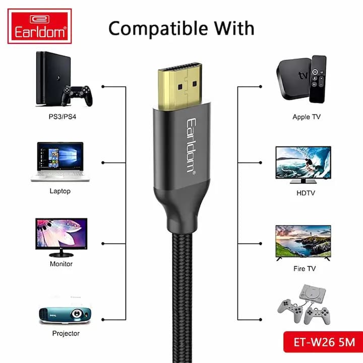 کابل دو سر HDMI ارلدام مدل ET-W26 به طول 5 متر — تصویر ۲
