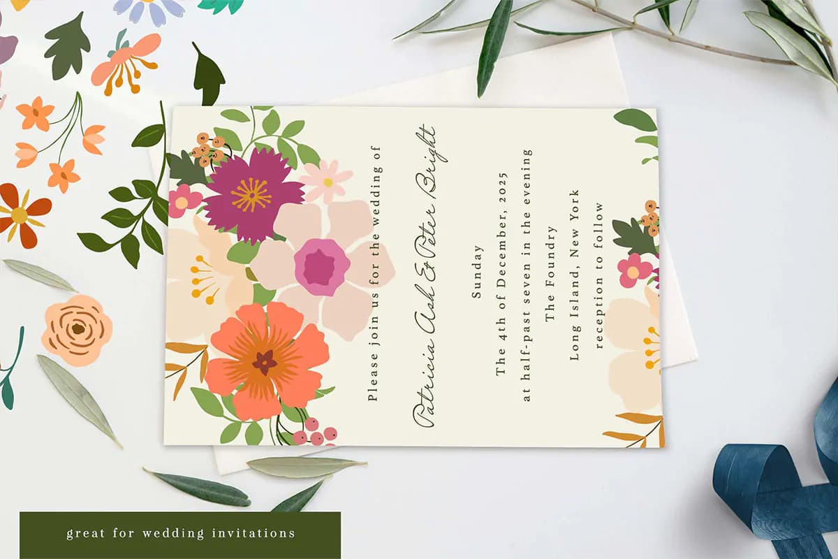 کلیپ آرت گل‌های تابستانی به همراه پترن و عناصر تزئینی — تصویر ۸