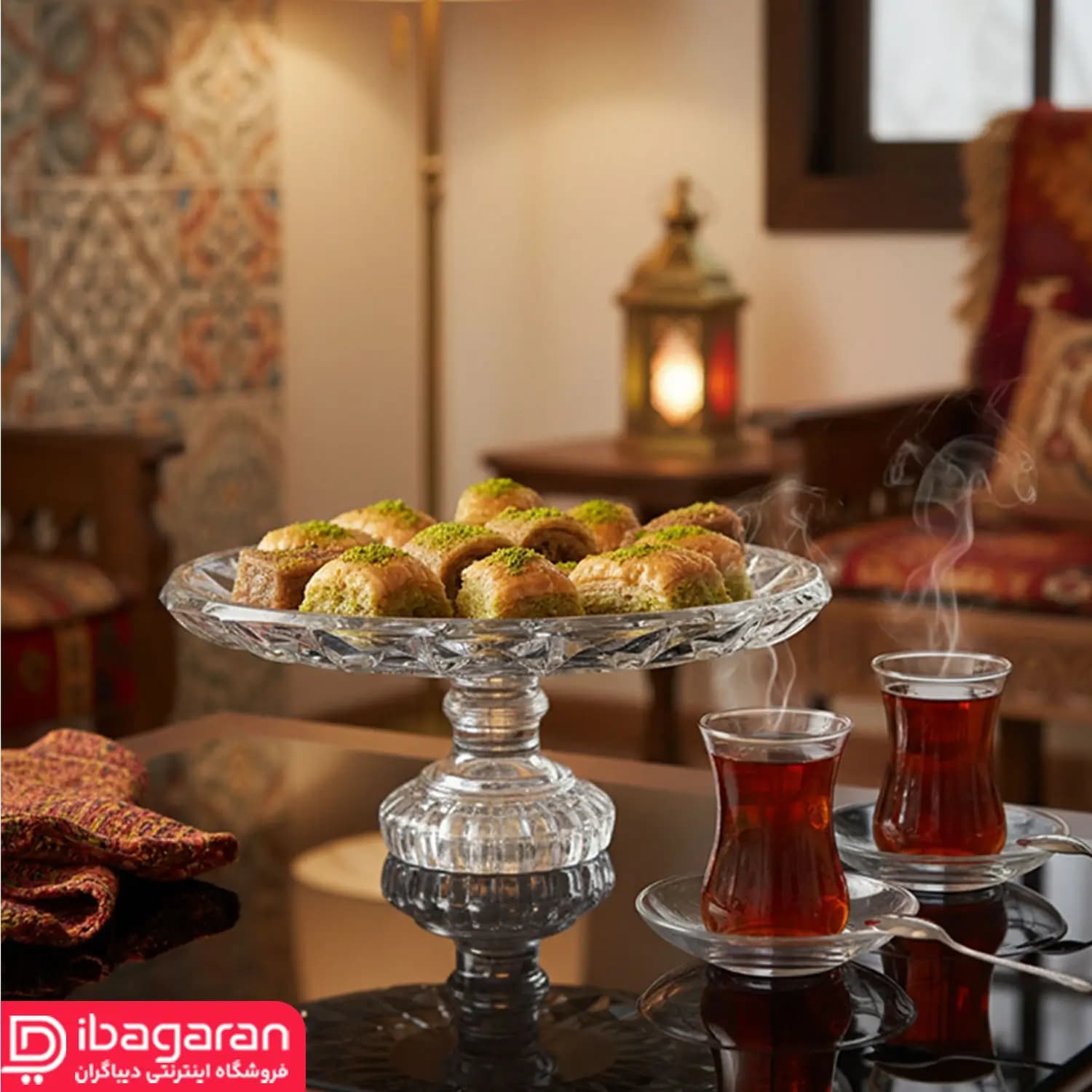 شیرینی خوری پیرلس پایه دار آکوامارین مدل 71700W