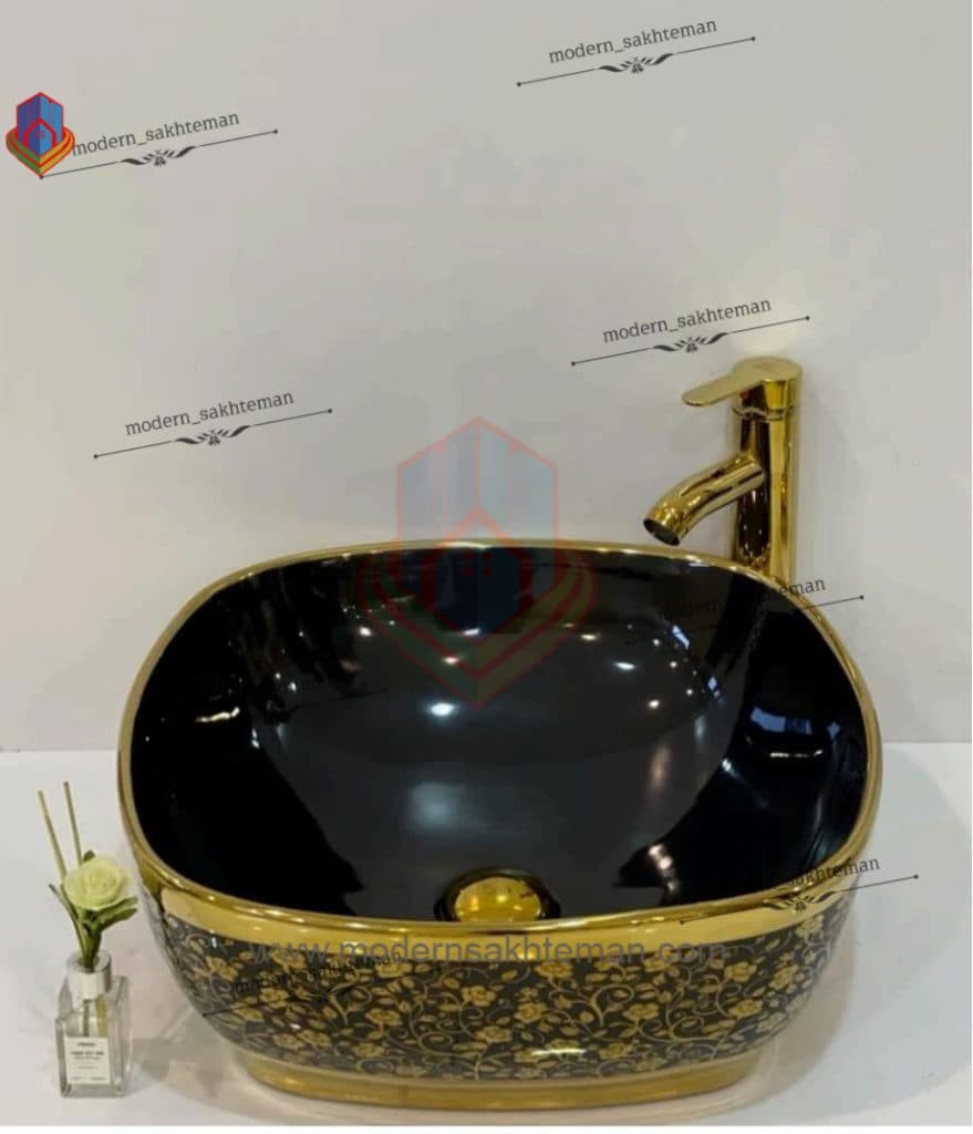 کاسه روشویی کوتینگ مشکی طلایی مدل 3052