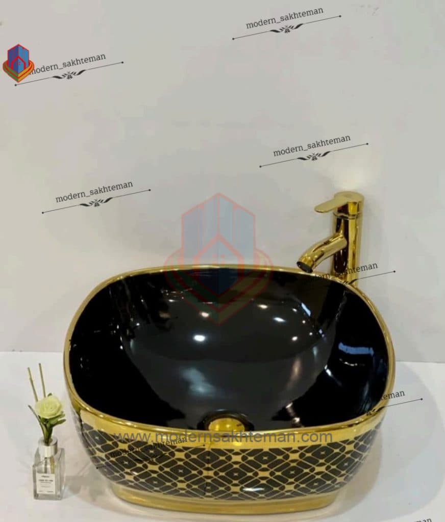 کاسه روشویی کوتینگ مشکی طلایی مدل 3055