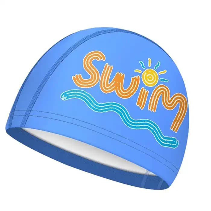 کلاه شنا بچگانه آبی طرح SWIM