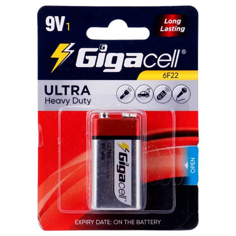باتری کتابی گیگاسل مدل Ultra Heavy Duty 6F22 9V کارتی