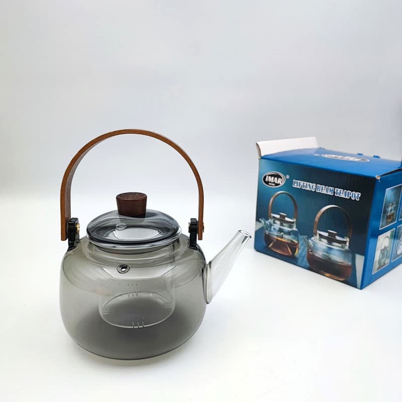 قوری پیرکس دودی دسته چوبی — تصویر ۴