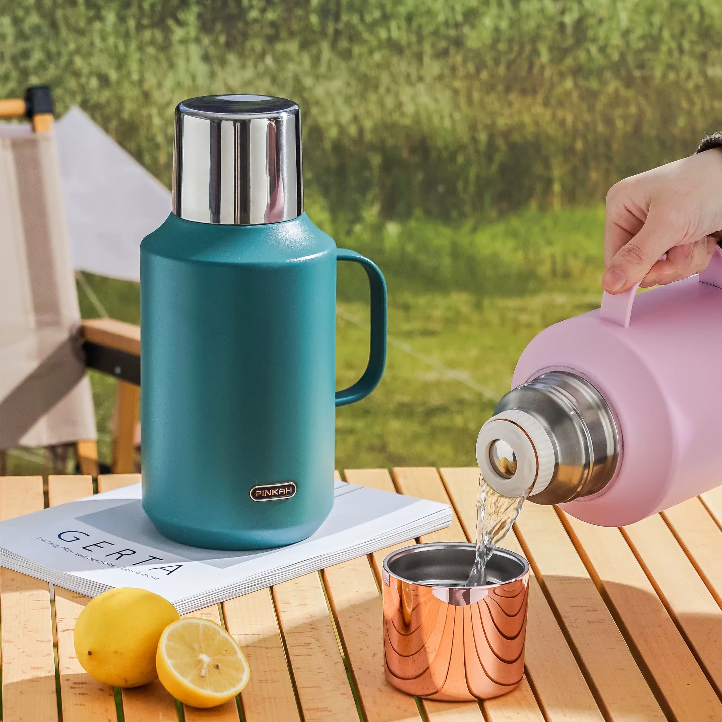 فلاسک وکیوم ۲ لیتری پینکا PINKAH مدل PJ-3353 اورجینال (سبز-مشکی) — تصویر ۷