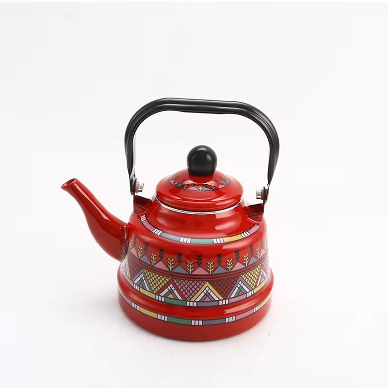 کتری لعابی ۱.۷ لیتر طرح مراکشی قرمز — تصویر ۲