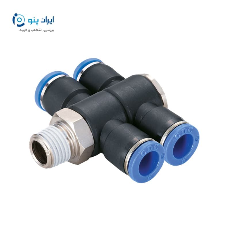 اتصال چندراهی پنوماتیک برند CDC شیلنگ ۴ رزوه ۱/۸ اینچ مدل PHT4-1/8(2)