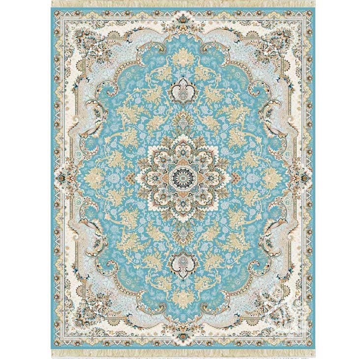 فرش ماشینی قیطران طرح آناهیتا زمینه فیروزه ای