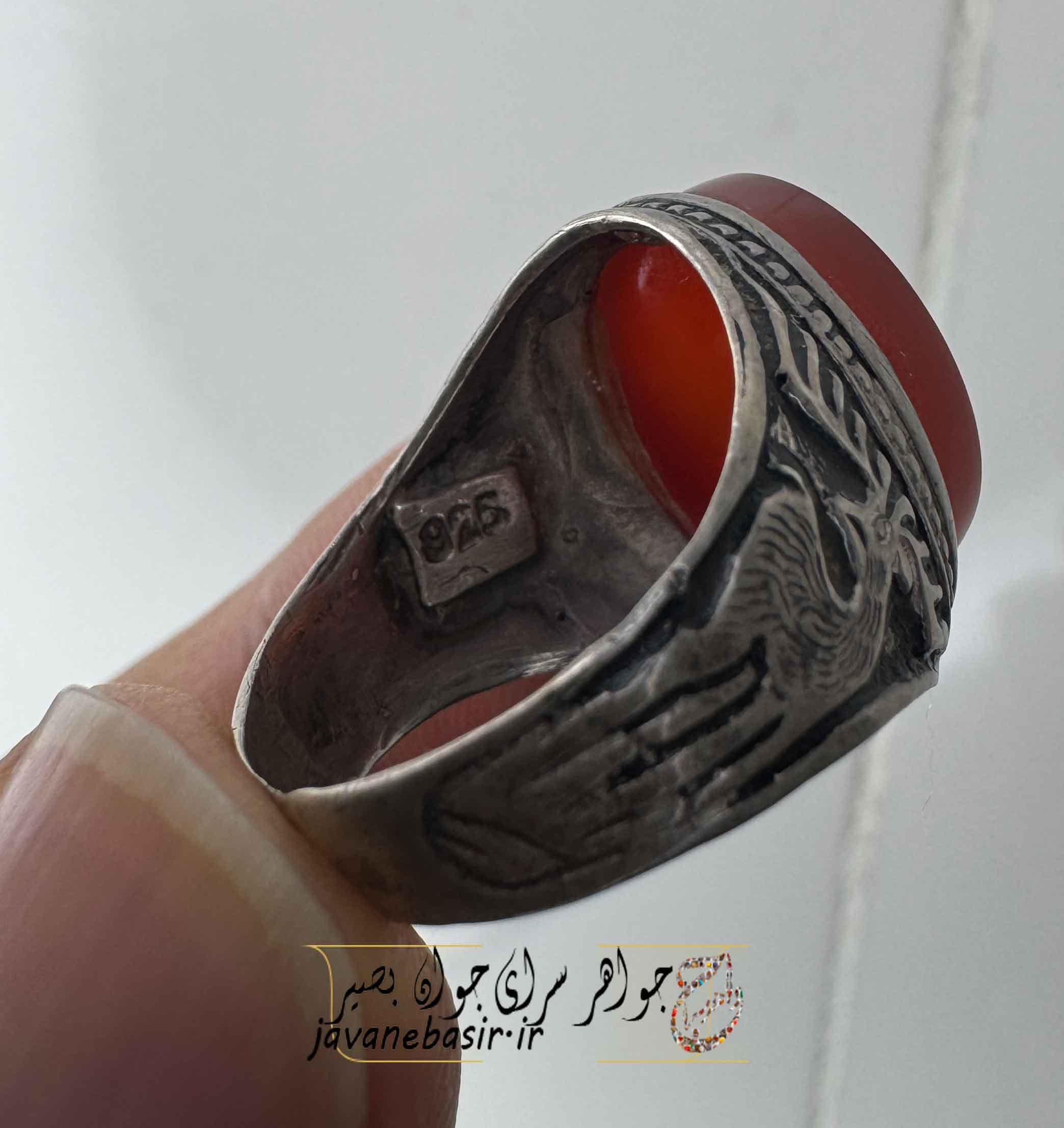 انگشتر عقیق سرخ اصلی نقره 925 — تصویر ۴