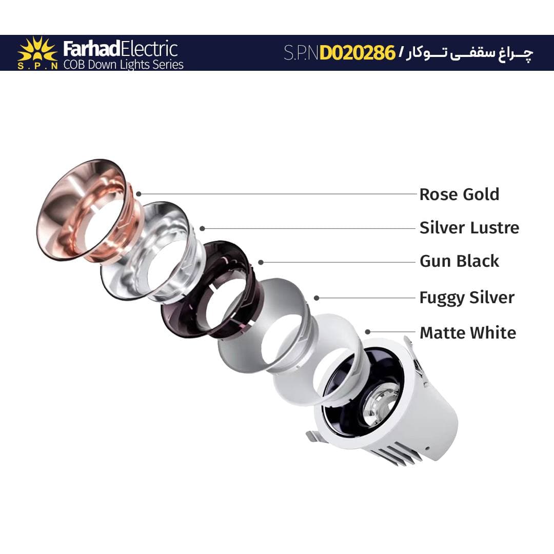 چراغ سقفی توکار COB کاپ خور مدل SPN D020286/7W کد6132 — تصویر ۷
