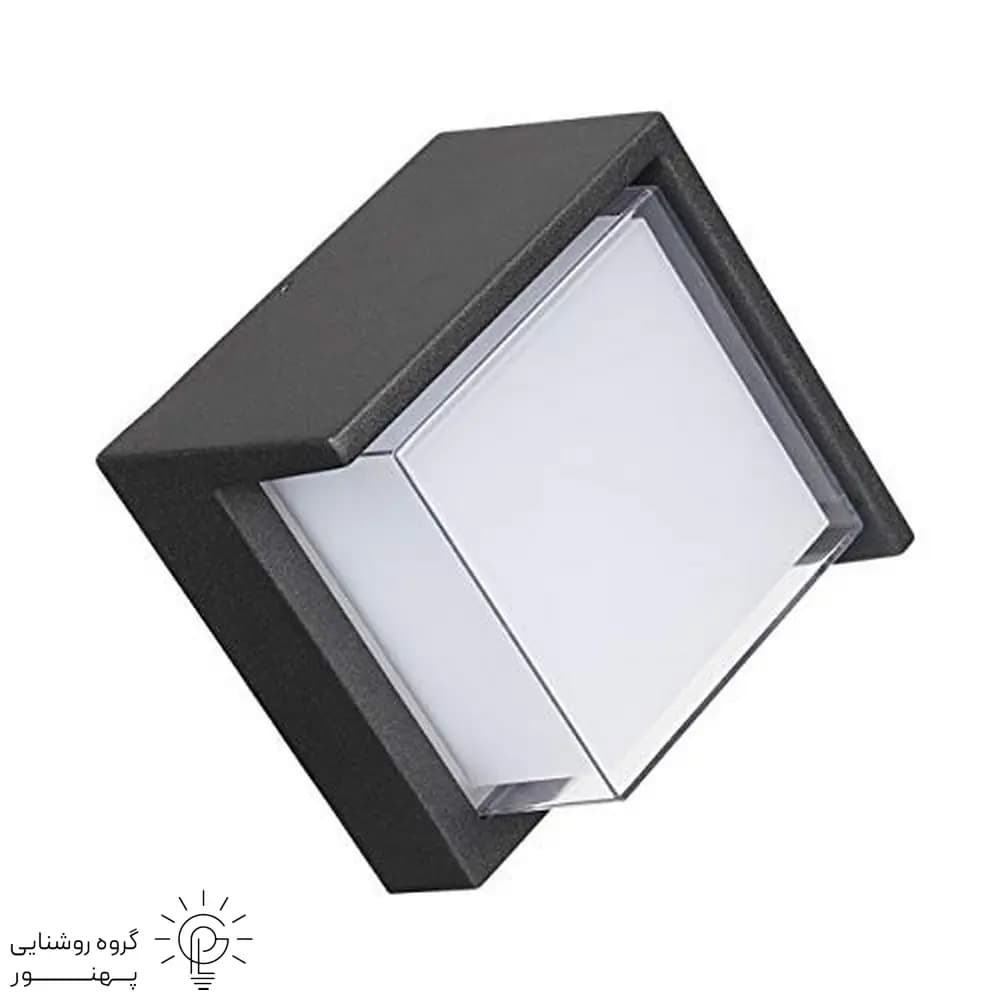 چراغ ديوارى مربع گلس بزرگ نقاب دار 12وات SMD بدنه الومینیوم کد 5119
