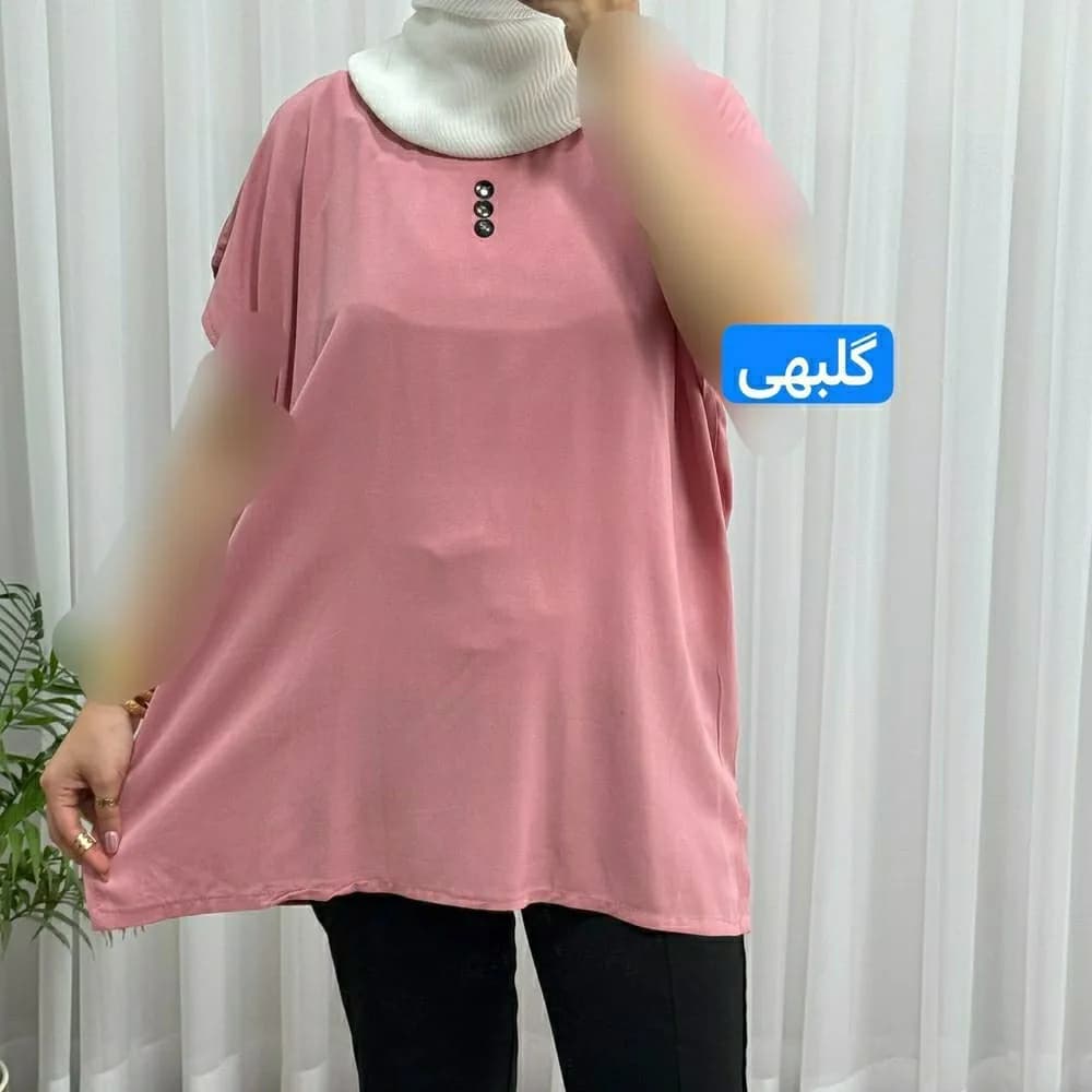 تاپ زنانه نخی شسته شده فری سایز مناسب تا سایز 50 چهارفصل تنخور آزاد و راحت — تصویر ۳