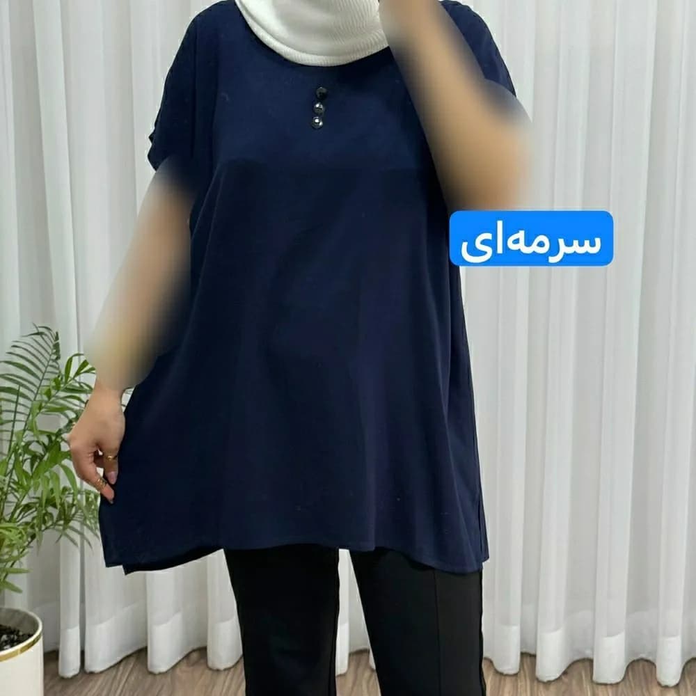 تاپ زنانه نخی شسته شده فری سایز مناسب تا سایز 50 چهارفصل تنخور آزاد و راحت — تصویر ۴