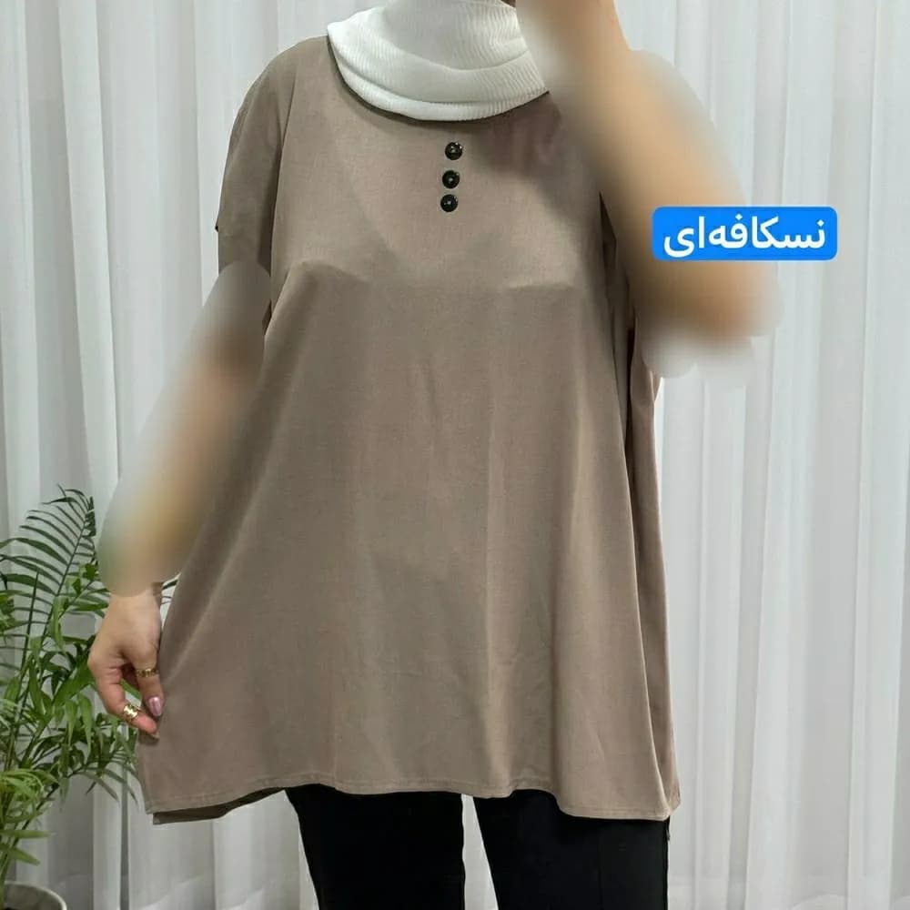 تاپ زنانه نخی شسته شده فری سایز مناسب تا سایز 50 چهارفصل تنخور آزاد و راحت — تصویر ۵