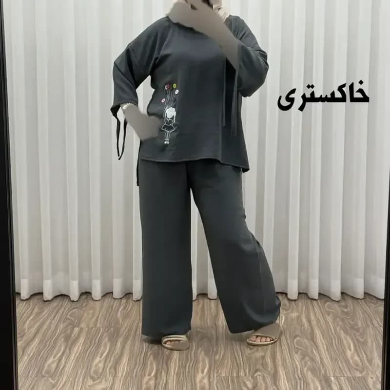 ست بلوز شلوار بادکنکی فری سایز تا 52 ابر و باد چهارفصل شیک و راحت بدون آبرفت و رنگ رفتگی — تصویر ۱۱