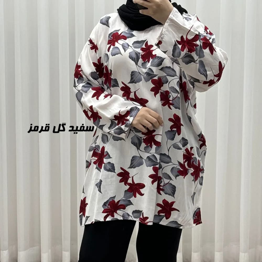 تونیک نخی زنانه طرحدار فری سایز مناسب تا سایز 52 — تصویر ۳