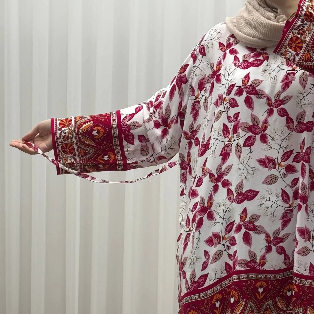 تونیک نخی فری سایز تا 52 حاشیه دار کمربنددار چهارفصل زنانه و دخترانه کد 1455 — تصویر ۲