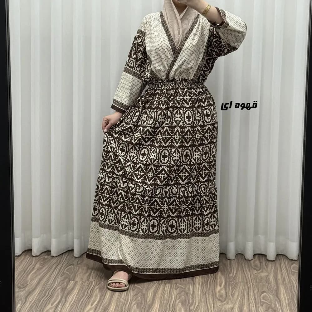 پیراهن زنانه فلور بوگاتی مدل چپ و راستی طرح جاجیم فری سایز تا 48 — تصویر ۶