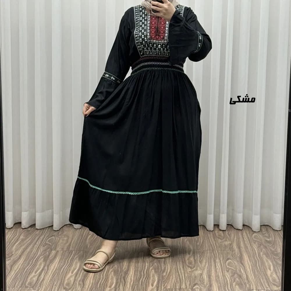 پیراهن نخی گلدوزی زنانه و دخترانه فری سایز مدل نازی کد 1778 — تصویر ۵